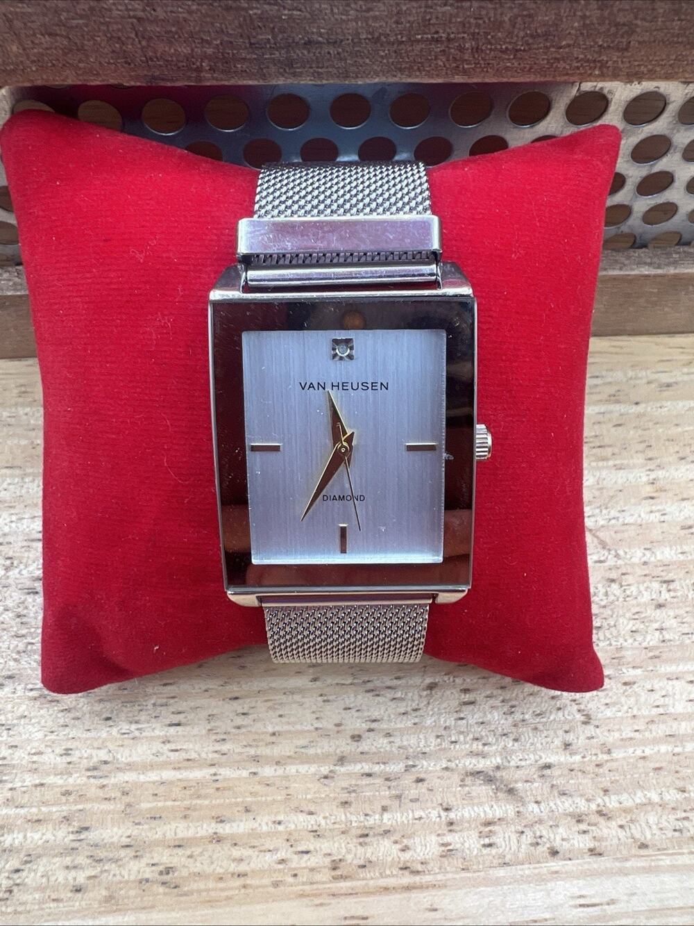 Van Heusen Men Rectangle Tank Dress Watch Silver Tone Stainless Steel New Bat